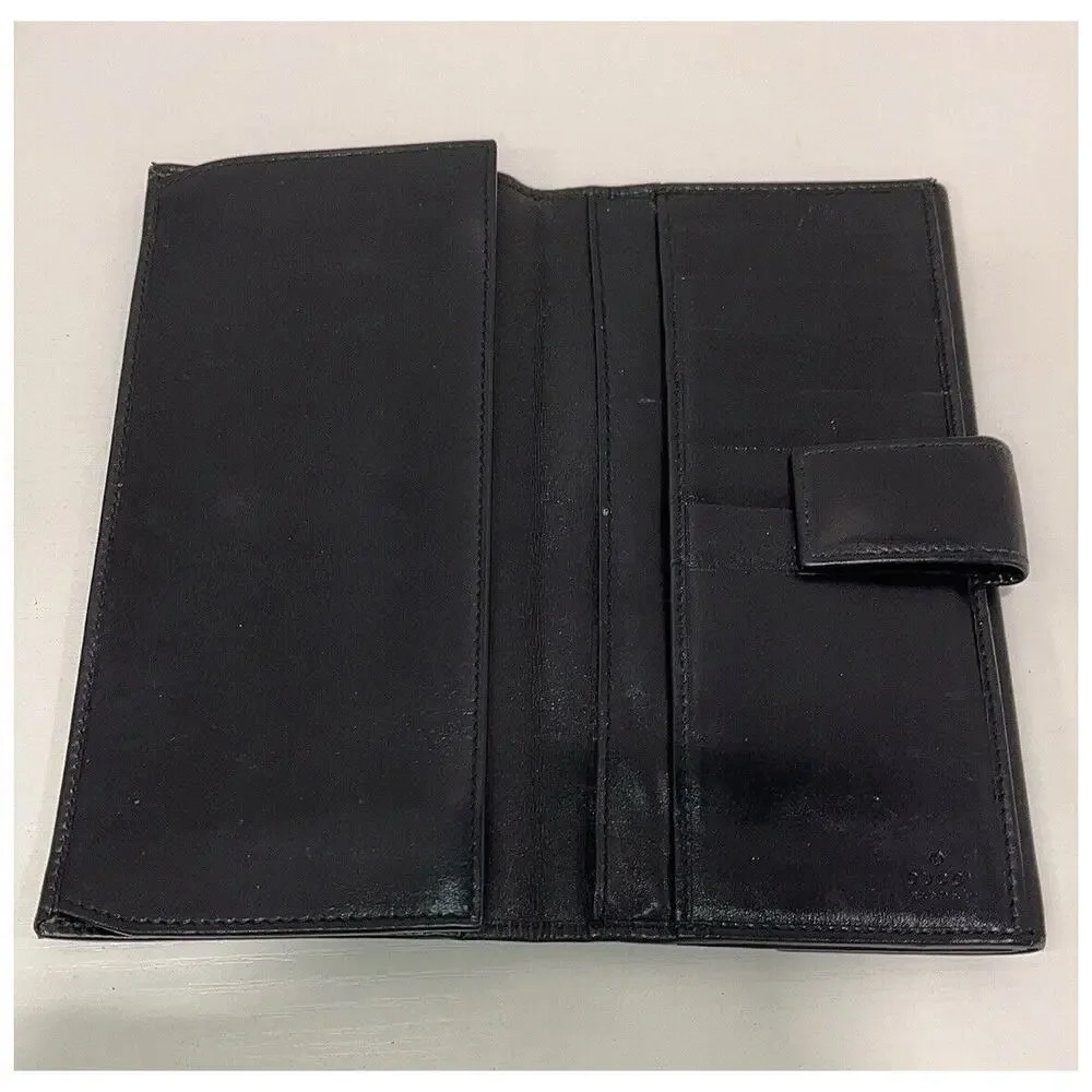 Authentic Gucci Black Leather Wallet Purse Gold Double G Hardware - Picture 9 of 11